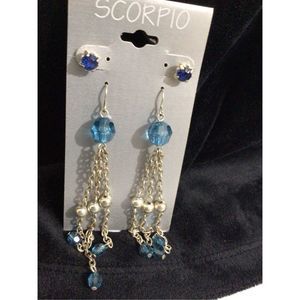 NWT Scorpio Set Of 2 Pair Earrings Blue Silver Dangle/Studs Pierced 🌸